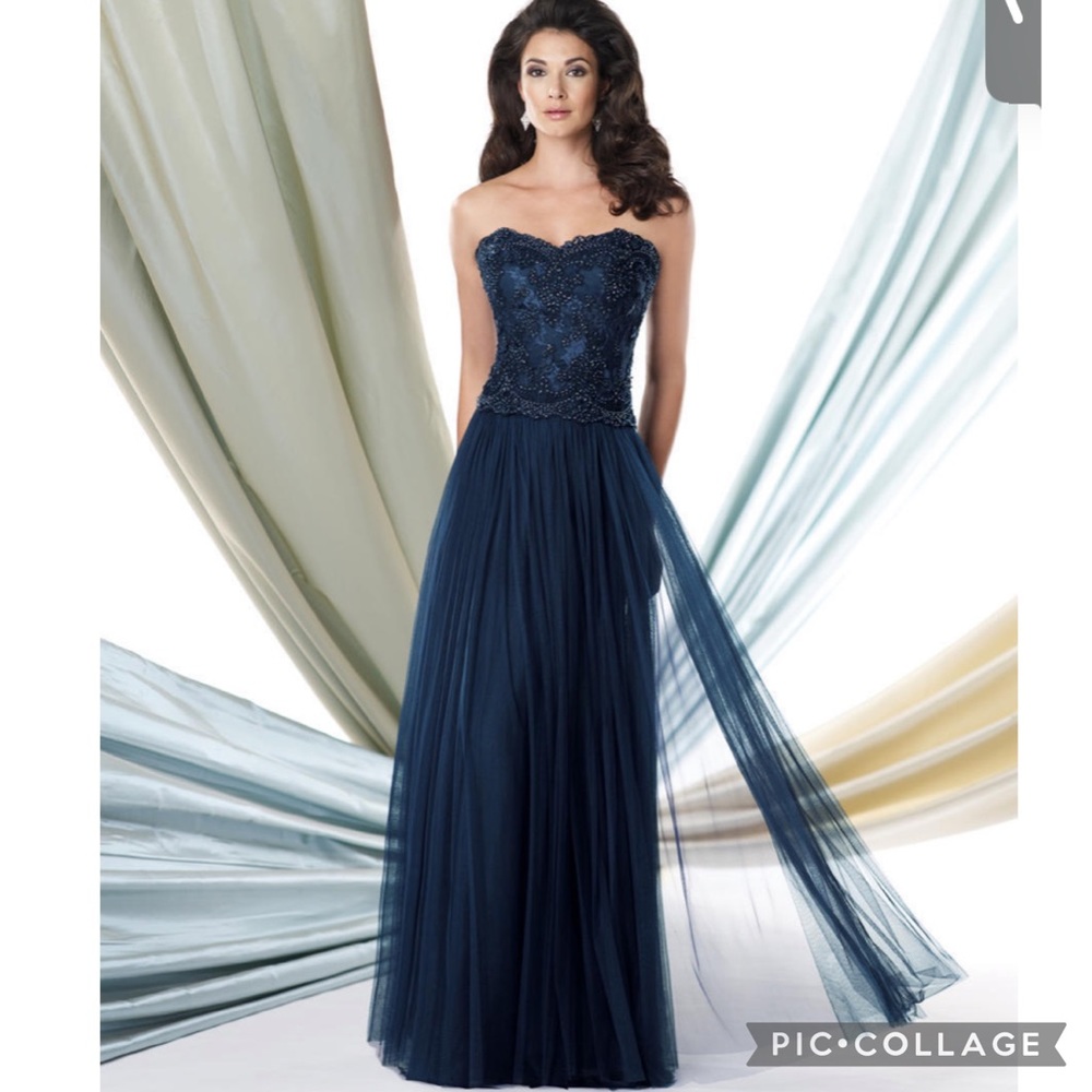 Montage by MonCheri beaded bodice strapless tulle gown